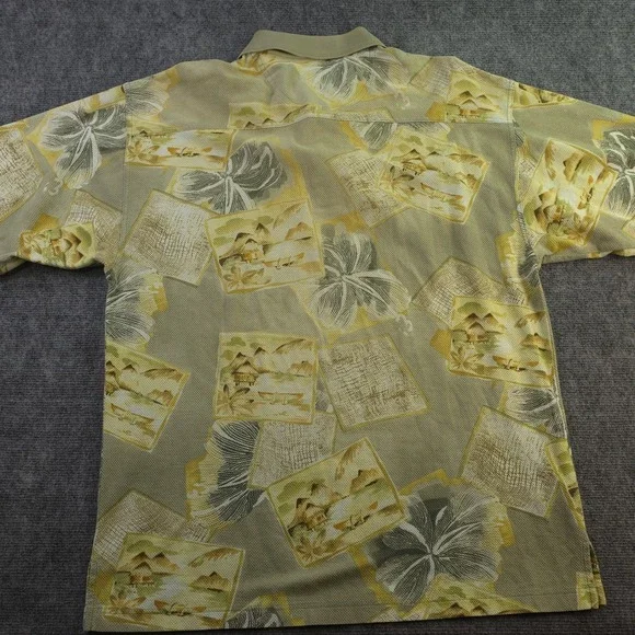 Vintage Tommy Bahama Polo Shirt Large Yellow Beach Floral Short Sleeve Cotton - Picture 6 of 7